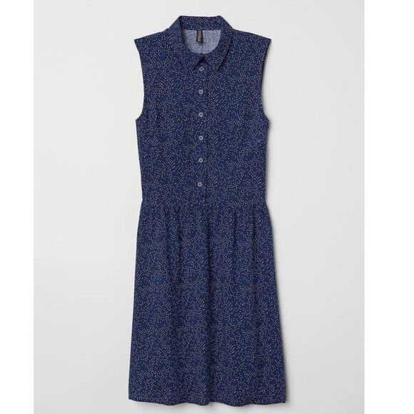 H&M Navy Polka Dot Button-Up Collared Dress - XS - Picture 1 of 6